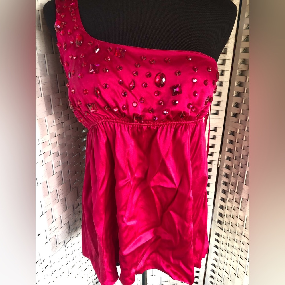 Vtg Arden B Silk Rhinestone one Shoulder top L Vintage 80s  GUC
